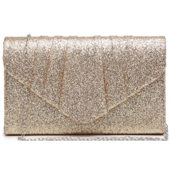 Handbags - Gold Glitter Envelope Party Handbag